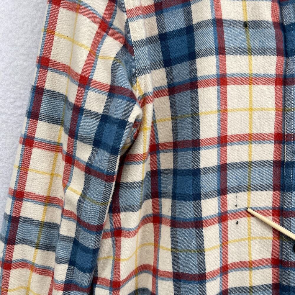 LL BEAN Top Womens S Scotch Plaid Flannel Shirt Relaxed Fit Button Up Ivory Blue - Picture 15 of 16
